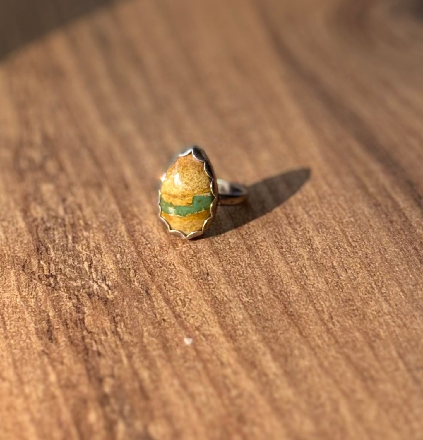 Hachita Ribbon Turquoise Teardrop Sterling Silver Ring – Adjustable Band