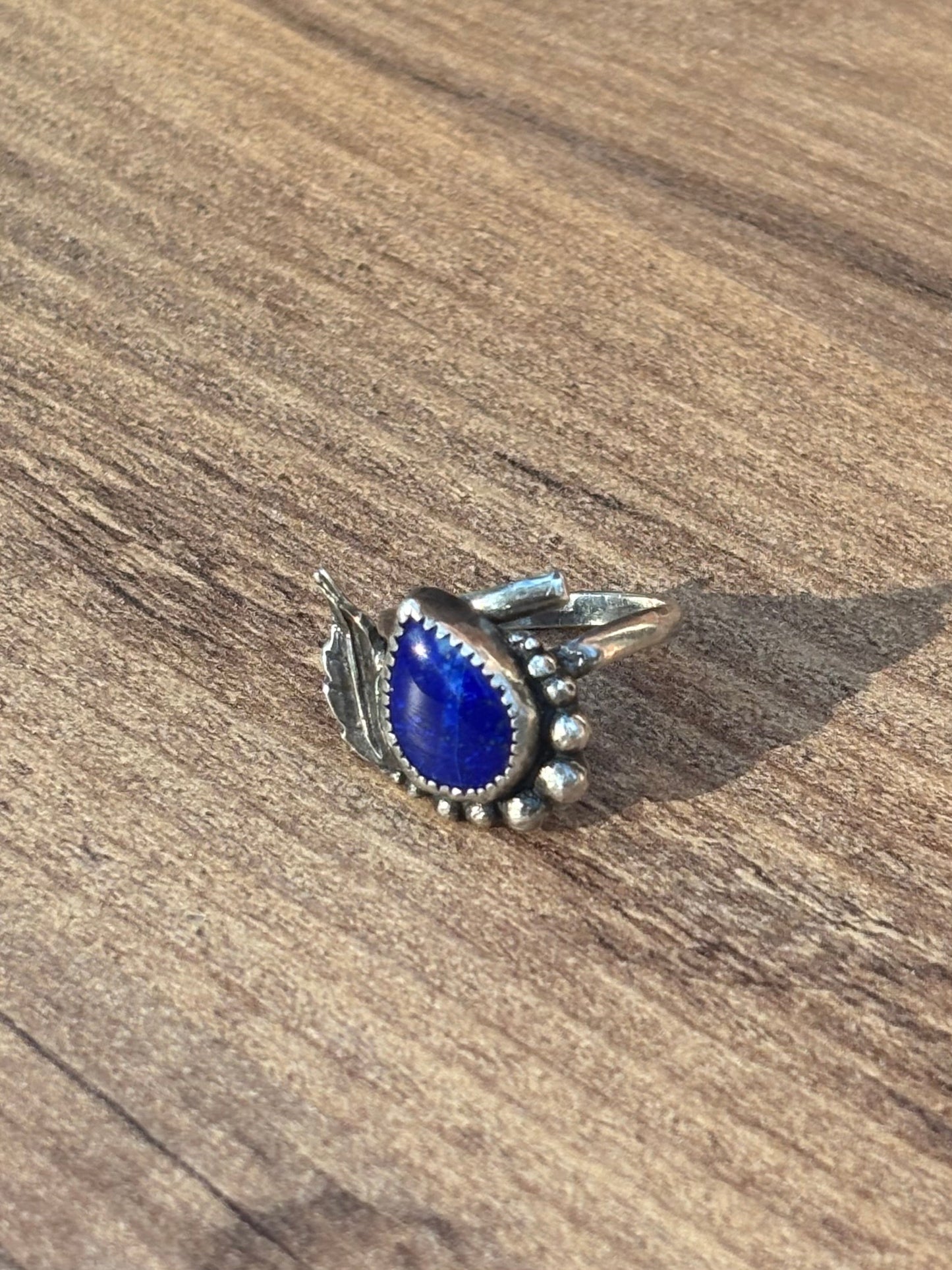 Lapis Lazuli Adjustable Ring with Feather Accent