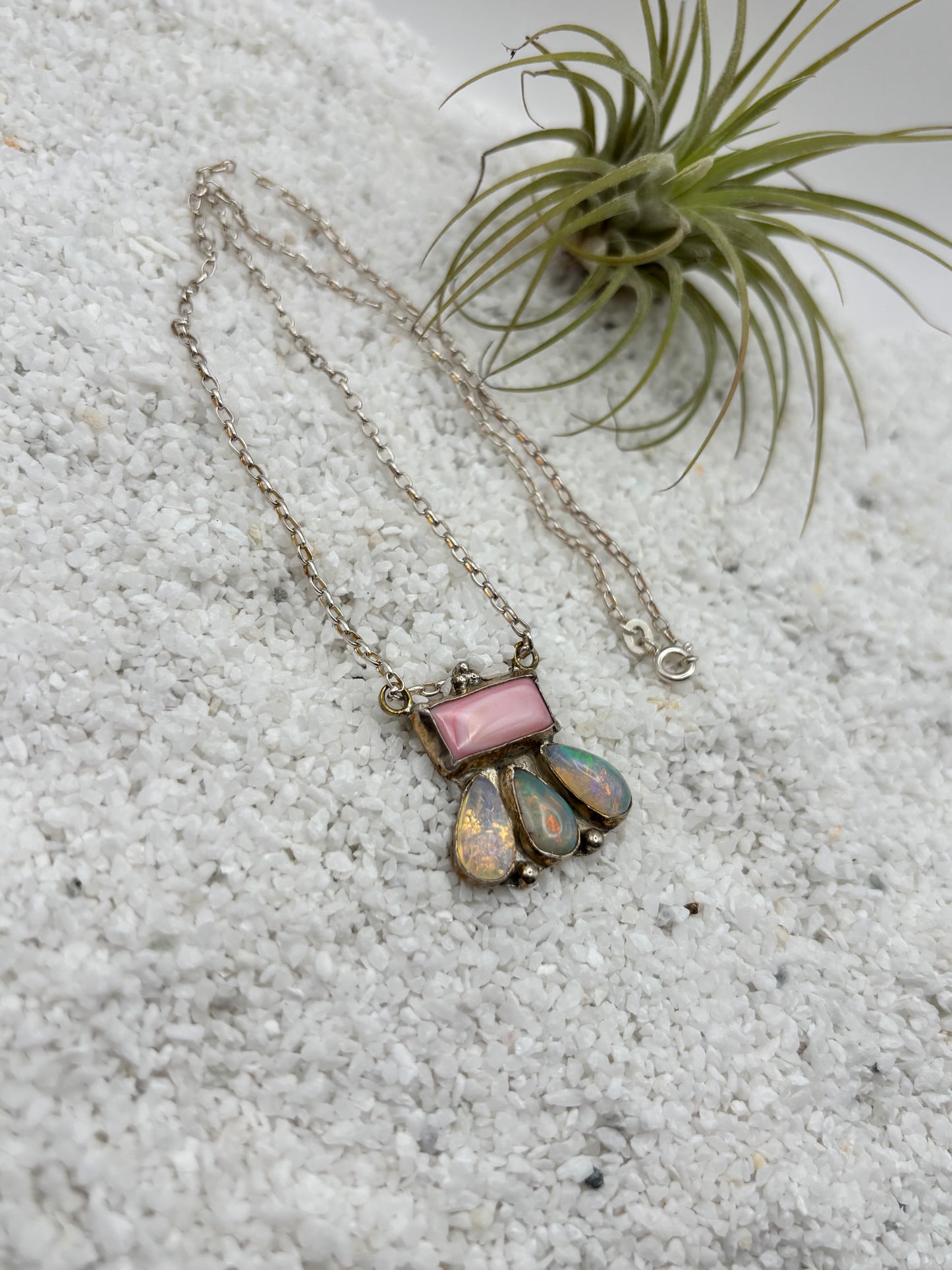 Pink Conch & Opal Necklace detail