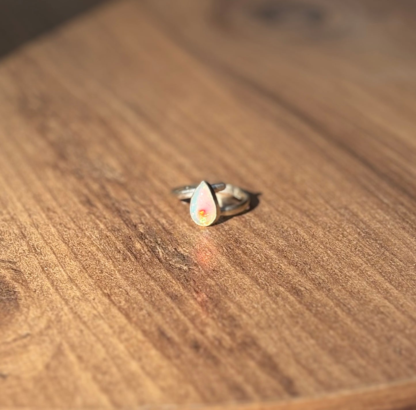 Teardrop Ethiopian Opal Adjustable Sterling Ring