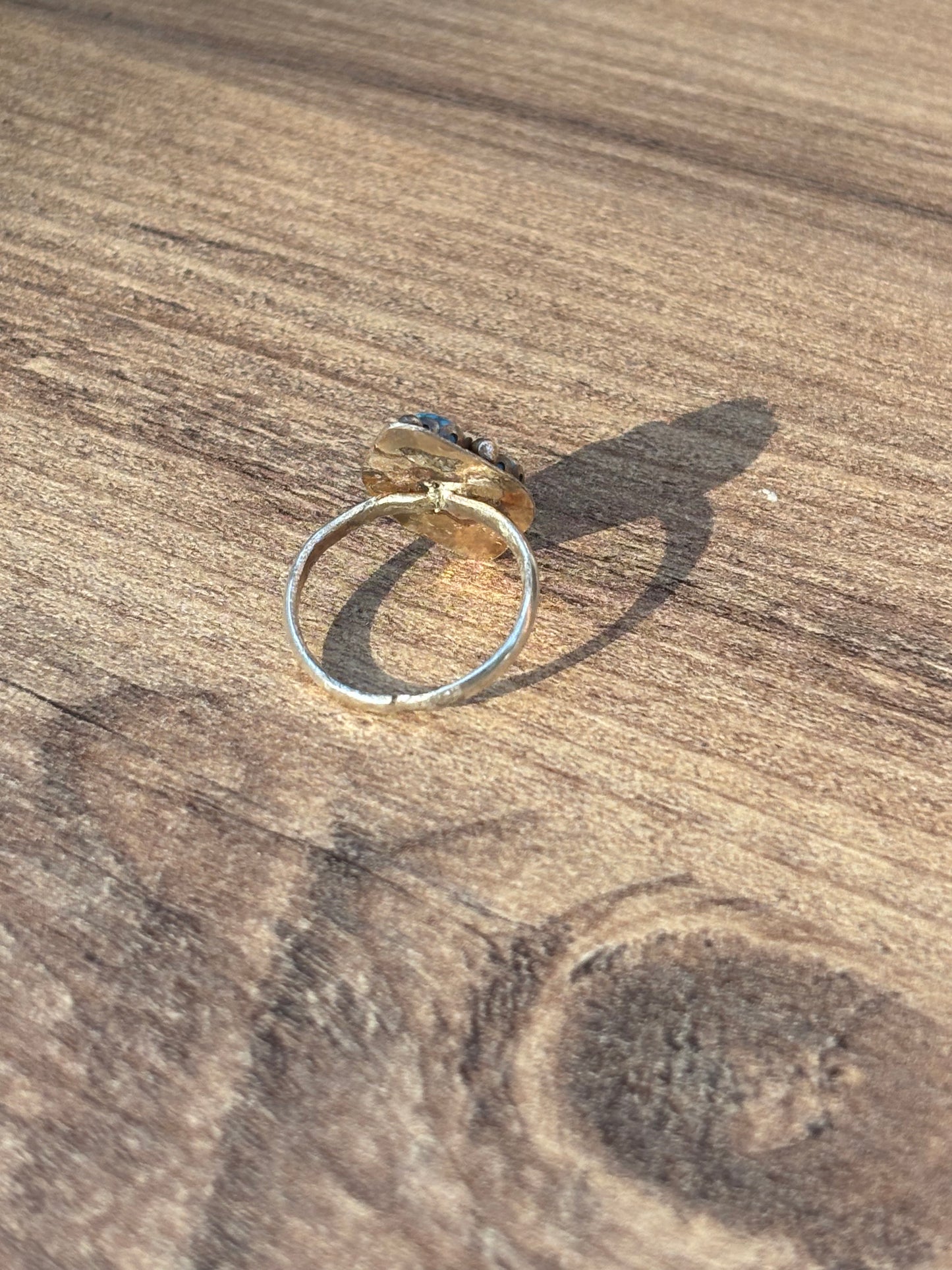 Unique Diamond-Shaped Ring with Four Round Turquoise Cabochons - Size 9