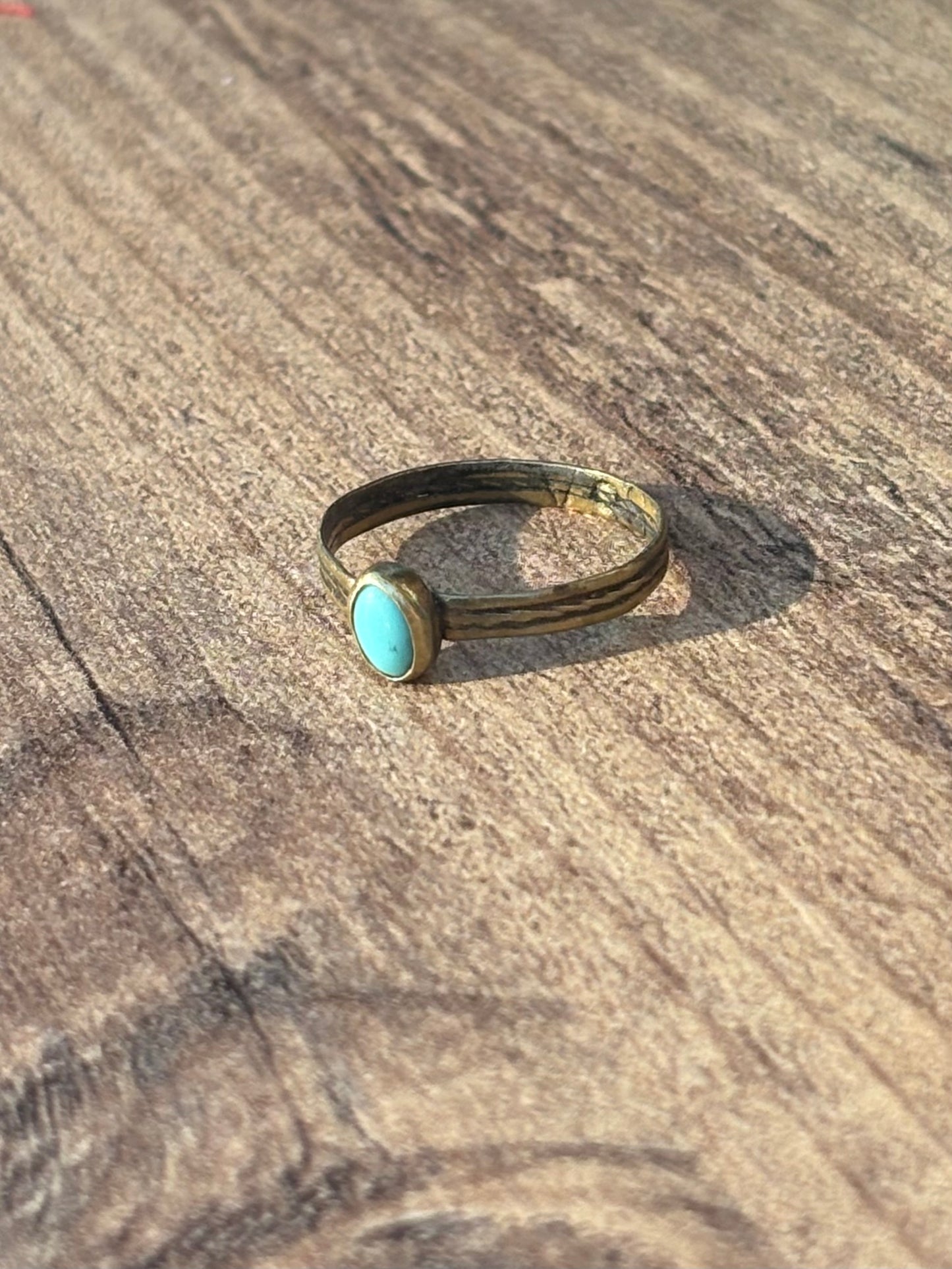 Dainty Brass Turquoise Bezel Stacker Ring