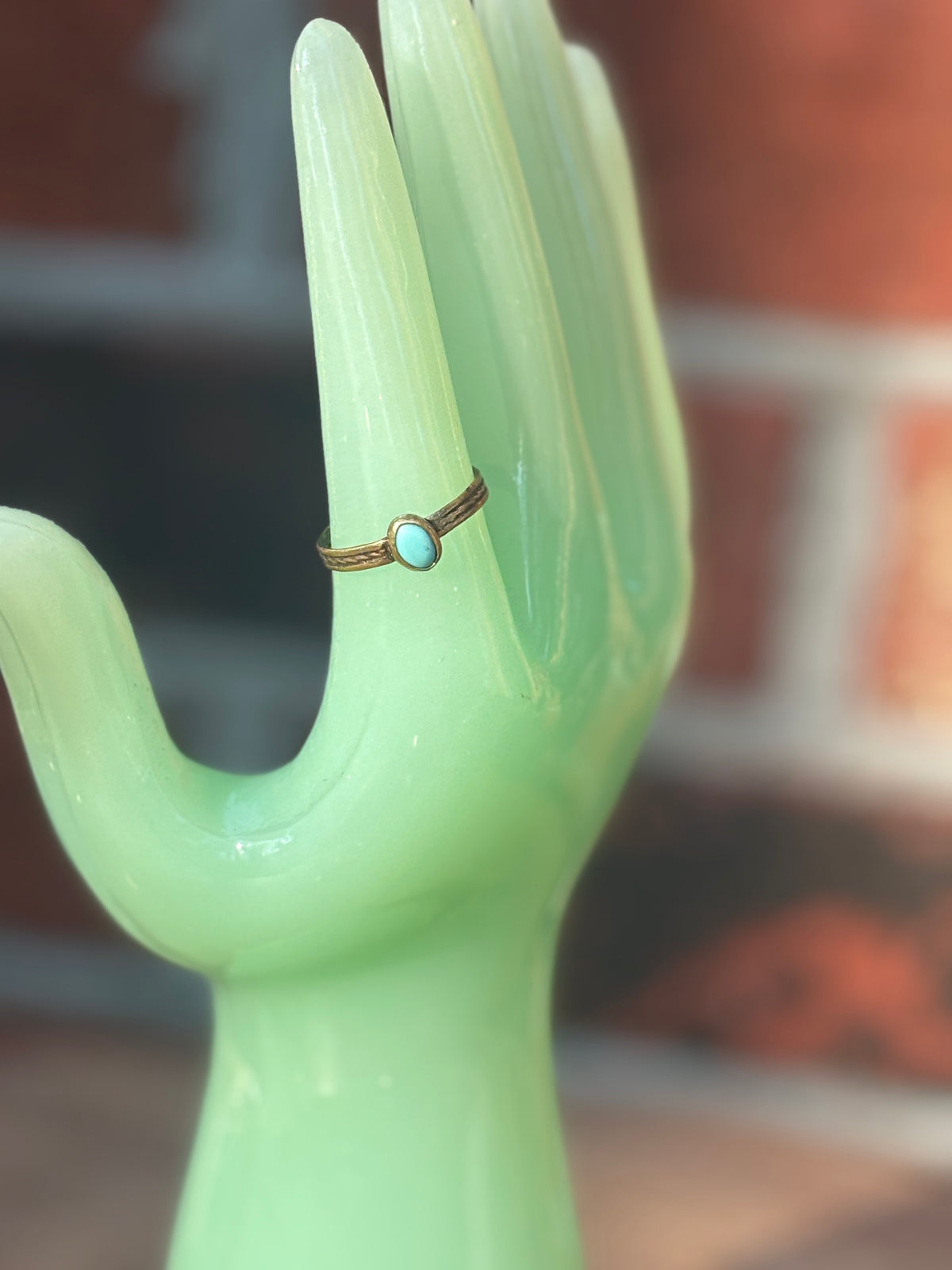 Dainty Brass Turquoise Bezel Stacker Ring