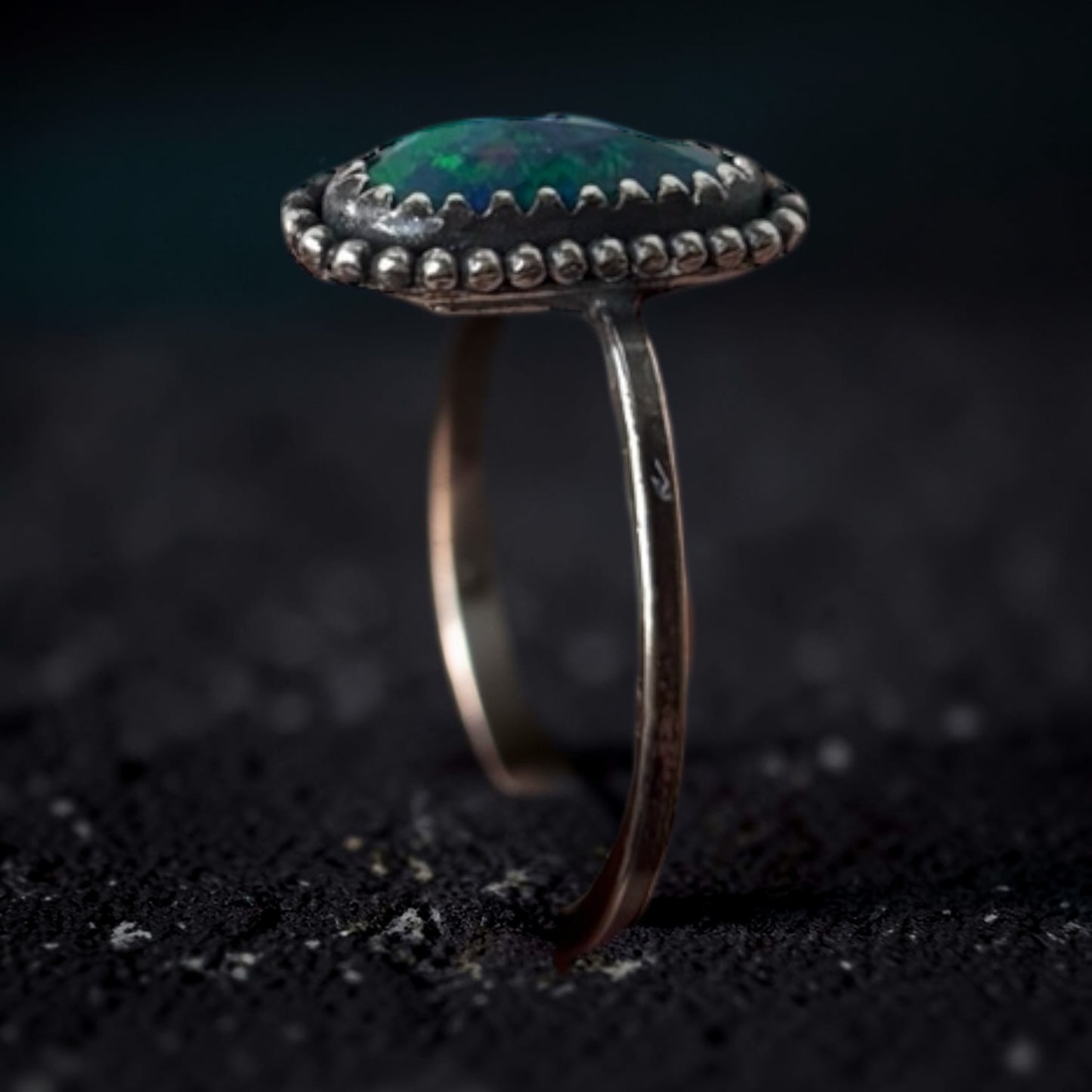 Handcrafted Sterling Silver Ring with Ethiopian Welo Opal - Vibrant Smoked Opal - Size 9