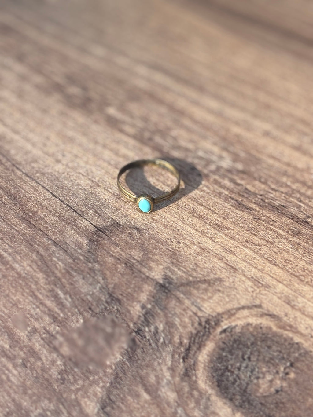 Dainty Brass Turquoise Bezel Stacker Ring