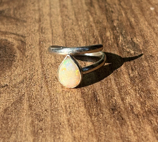 Teardrop Ethiopian Opal Adjustable Sterling Ring