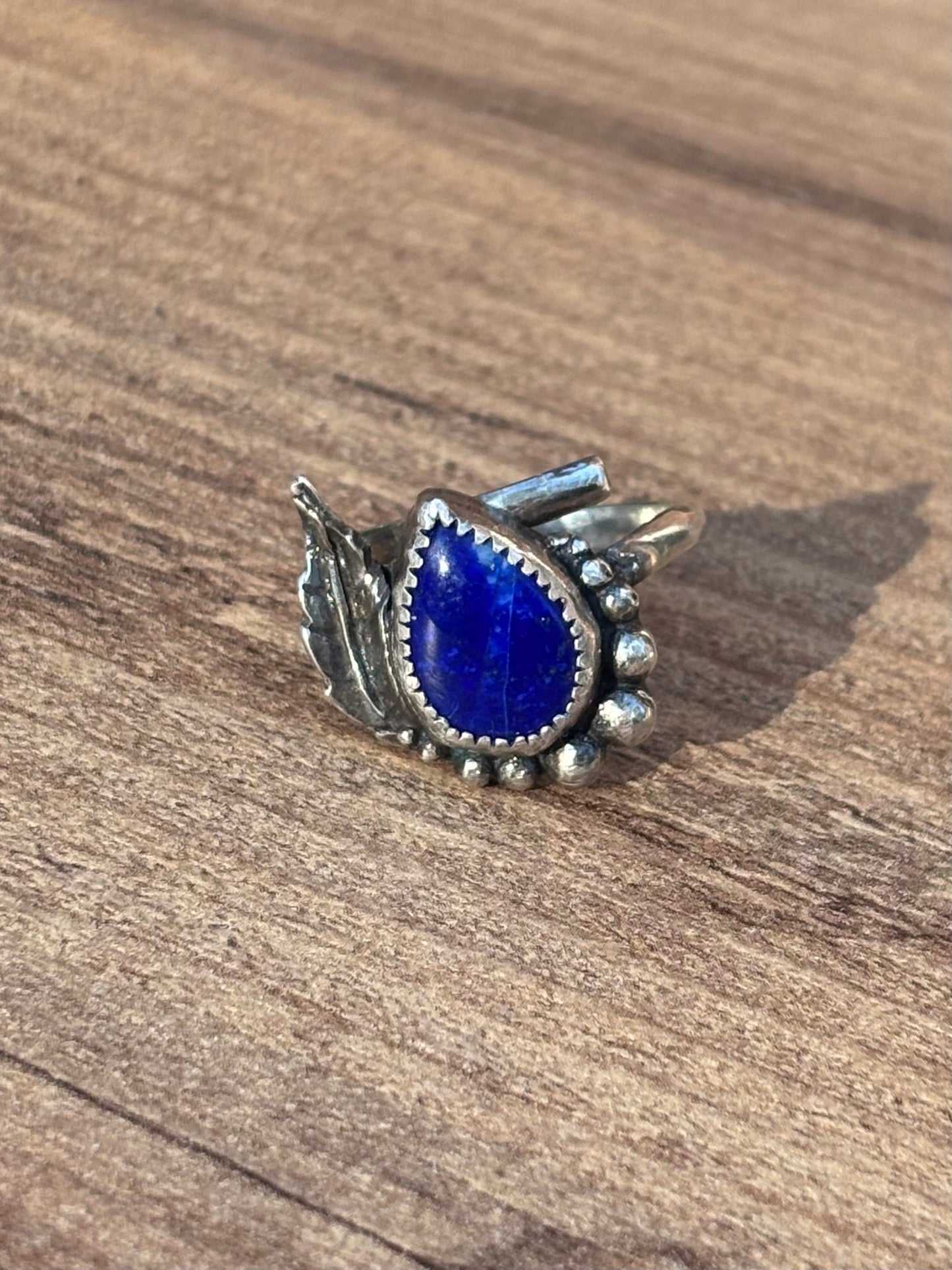 Lapis Lazuli Adjustable Ring with Feather Accent