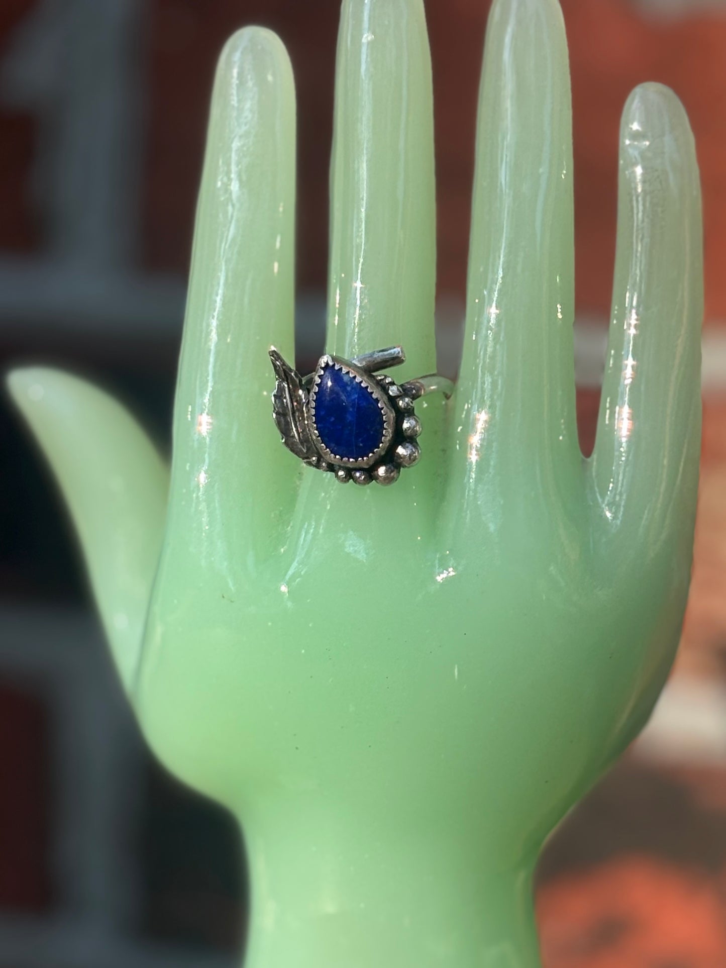 Lapis Lazuli Adjustable Ring with Feather Accent