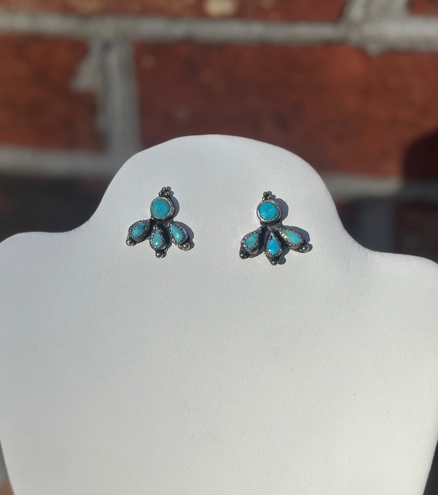 Turquoise Cabochon Fan Stud Earrings