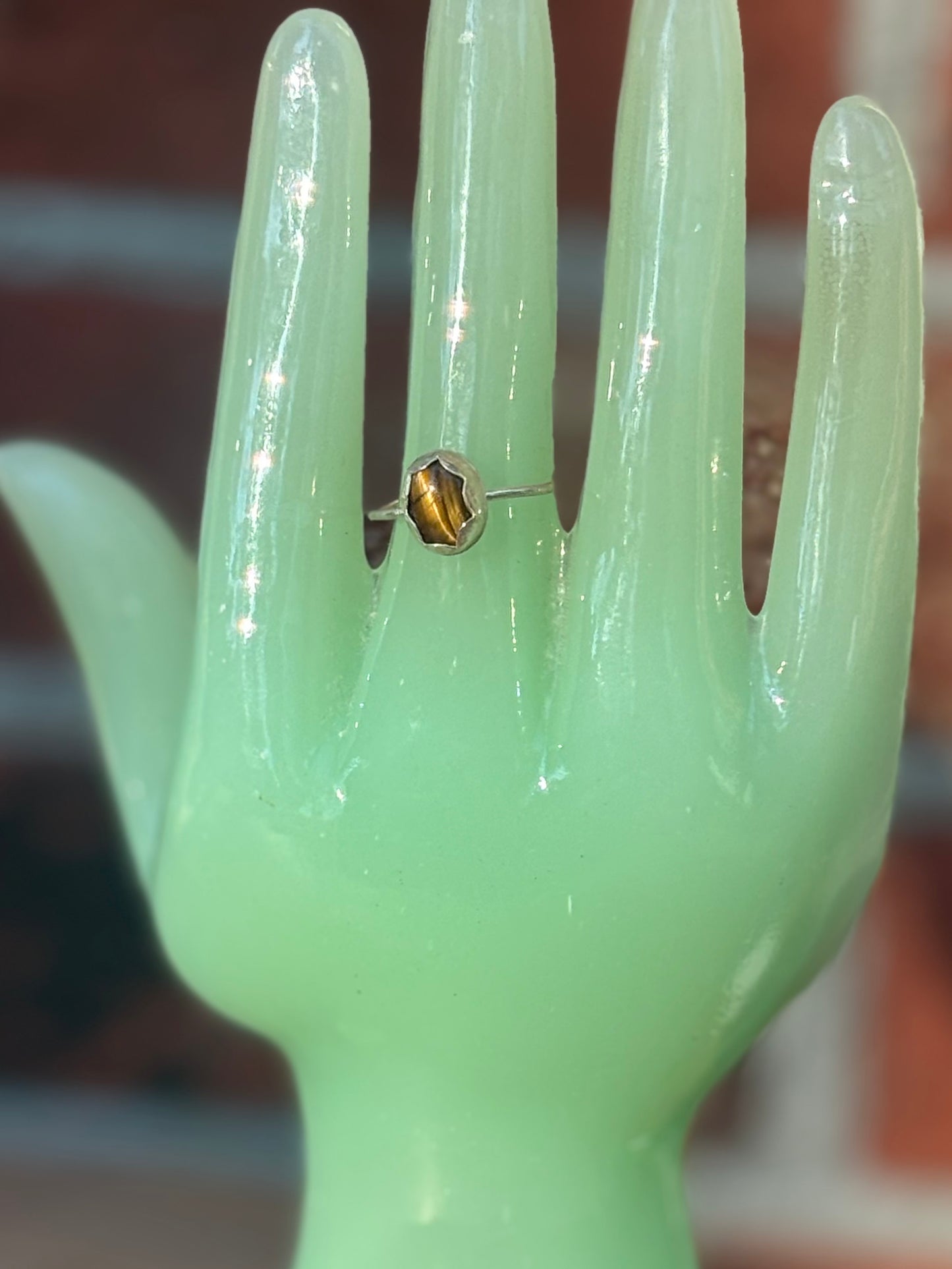 Dainty Tigers Eye Cabochon Ring - Size 7.5