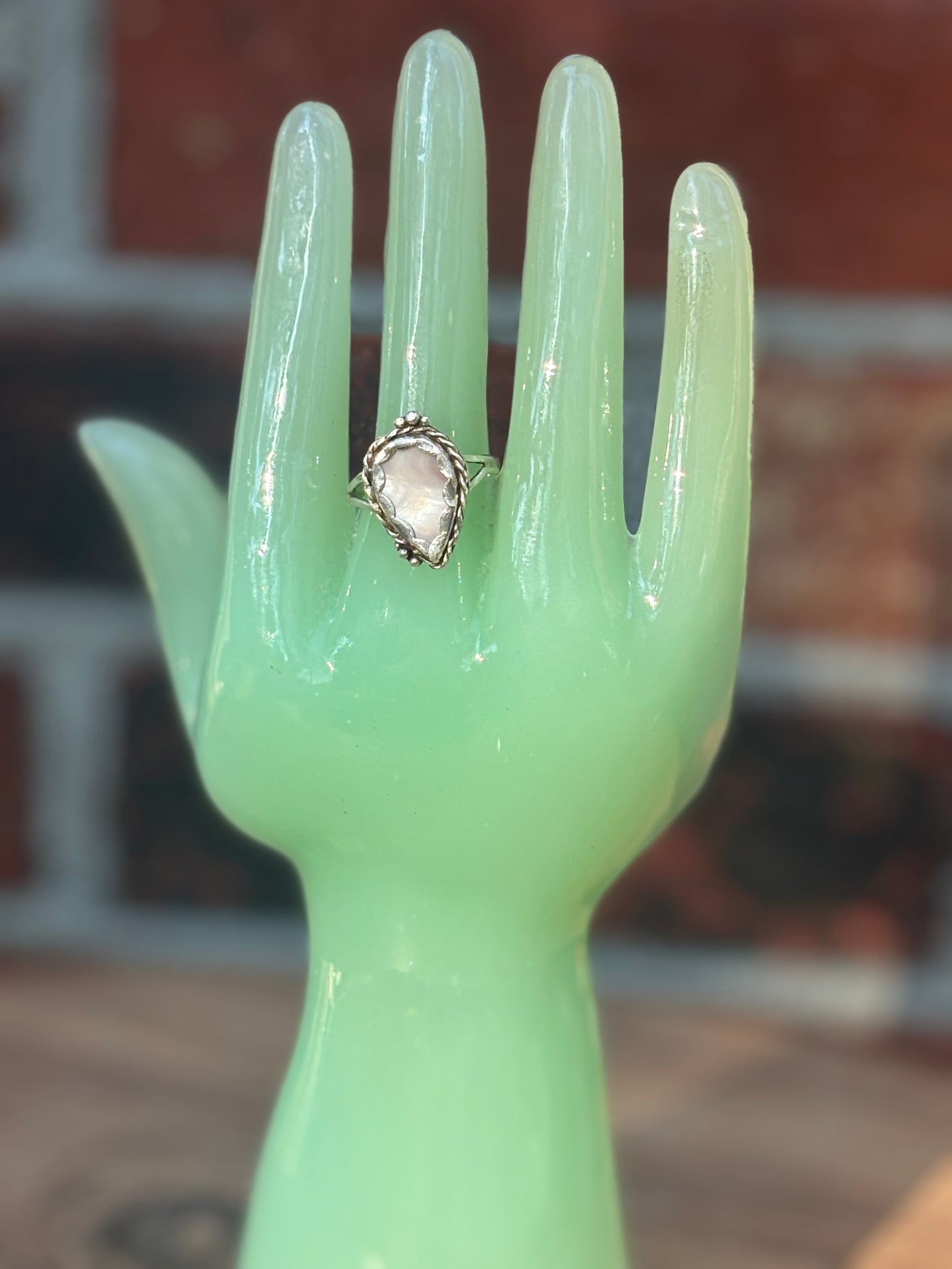 Mother of Pearl Teardrop Split Shank Ring - Size 8.5