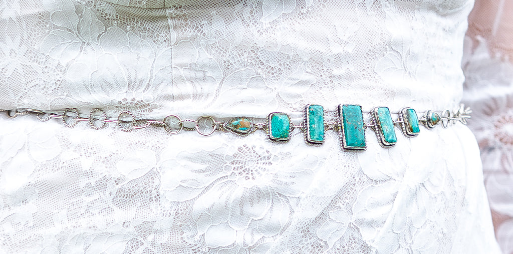 Sterling Silver Turquoise Statement Belt — Handmade Chain, 8 Genuine Turquoise Stones, Fully Adjustable | One of a Kind