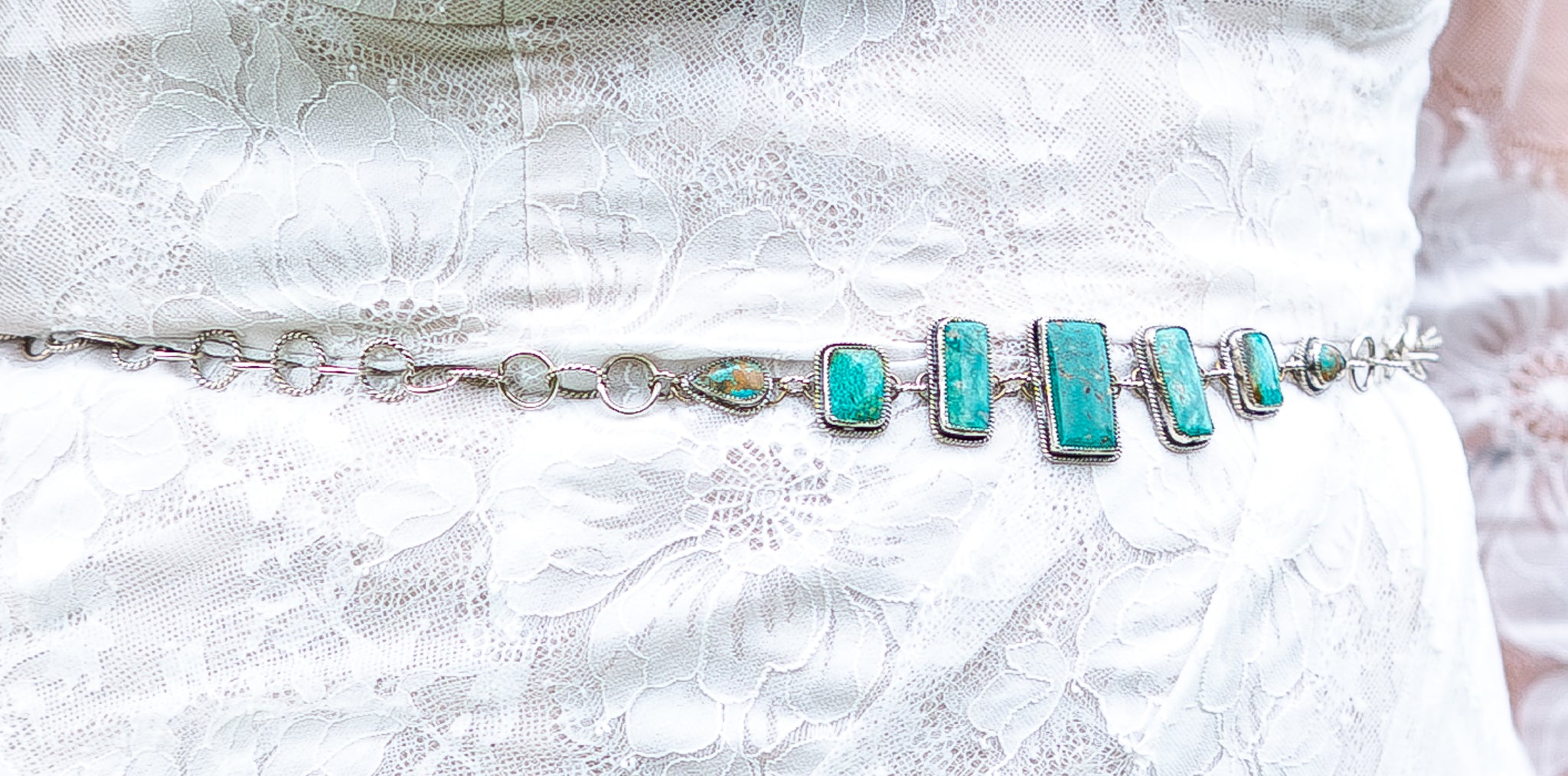 Sterling Silver Turquoise Statement Belt — Handmade Chain, 8 Genuine Turquoise Stones, Fully Adjustable | One of a Kind