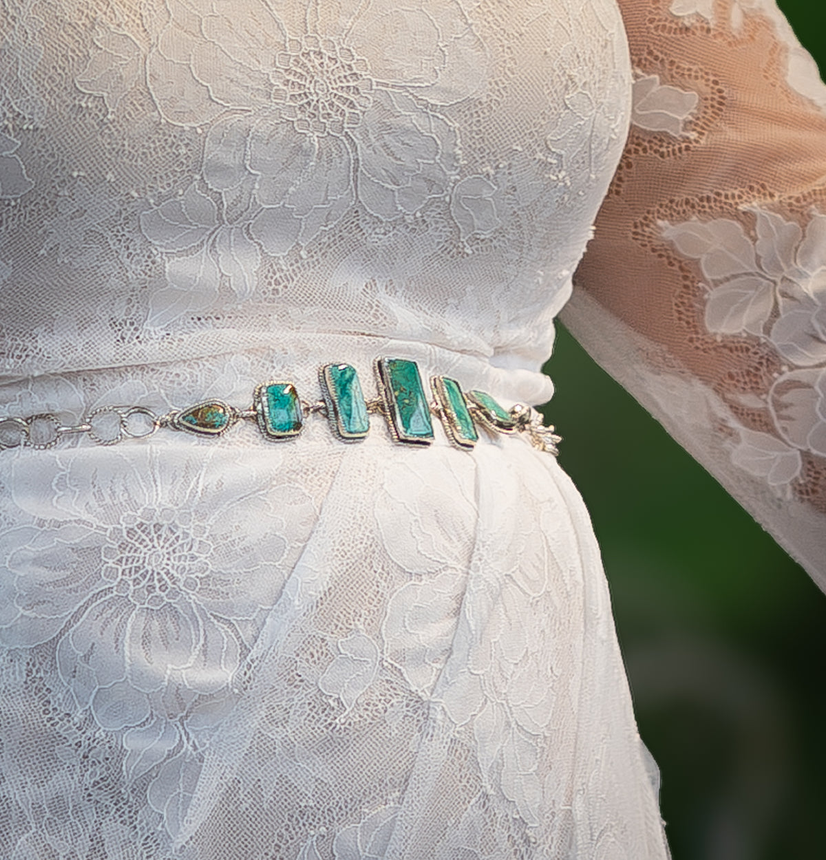 Sterling Silver Turquoise Statement Belt — Handmade Chain, 8 Genuine Turquoise Stones, Fully Adjustable | One of a Kind