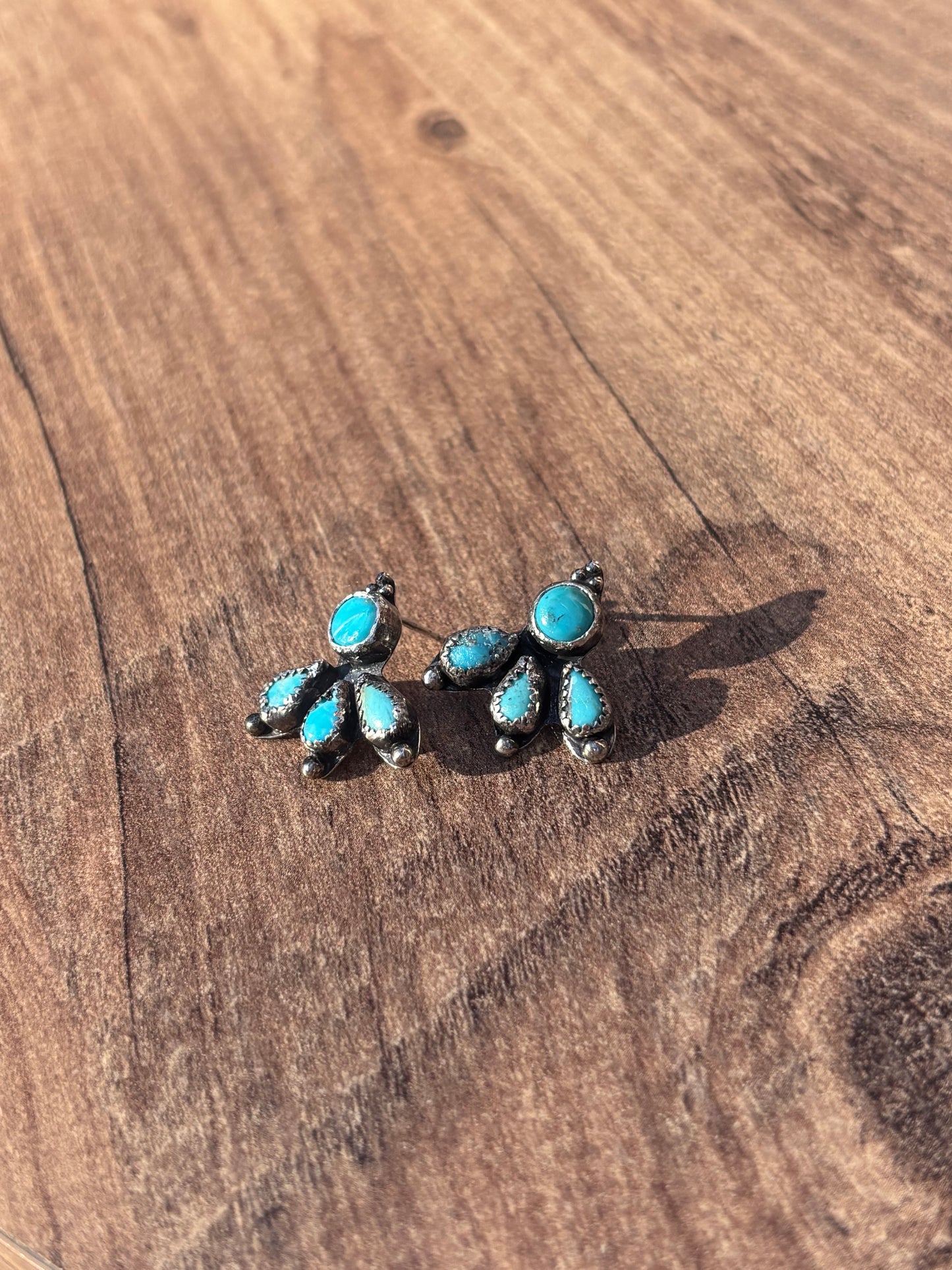 Turquoise Cabochon Fan Stud Earrings
