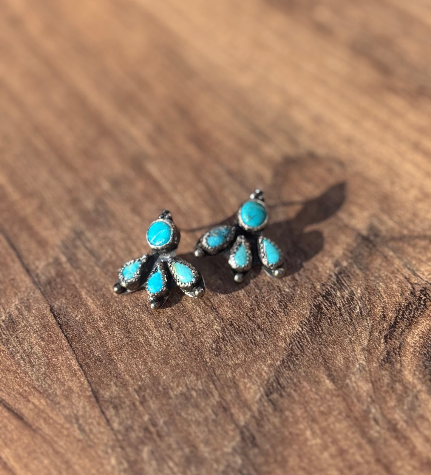 Turquoise Cabochon Fan Stud Earrings