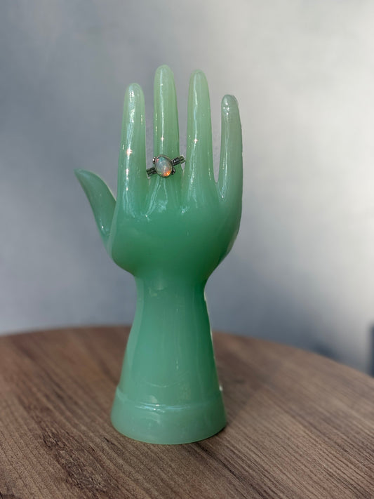 Sterling Silver Beaded Band Ethiopian Welo Opal Ring