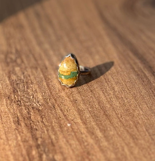 Hachita Ribbon Turquoise Teardrop Sterling Silver Ring – Adjustable Band