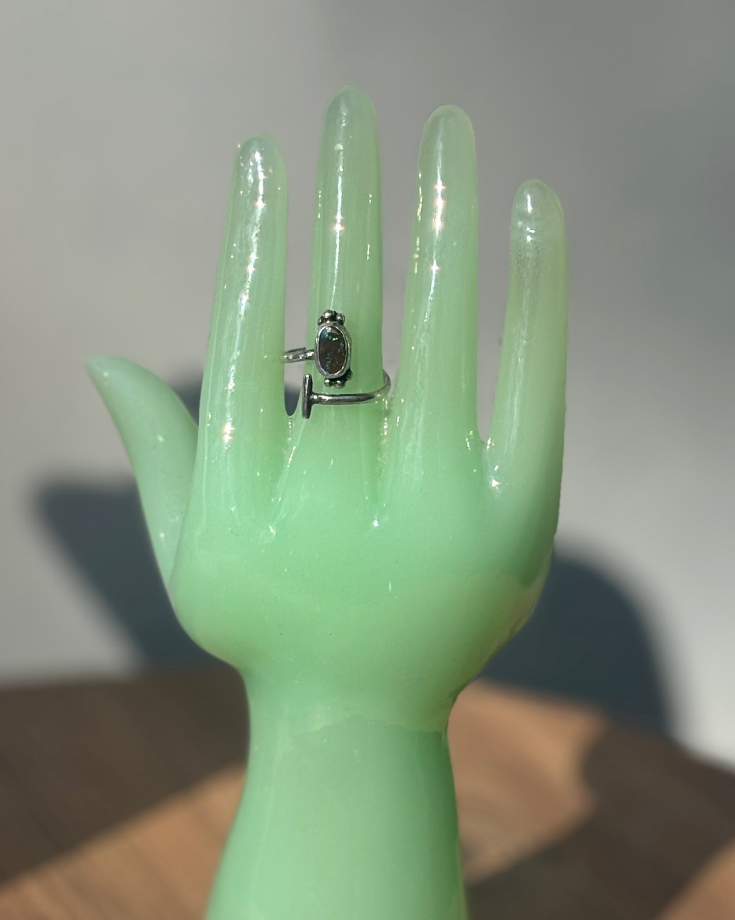 Dainty Sterling Silver Boulder Opal Adjustable Wrap Band Ring