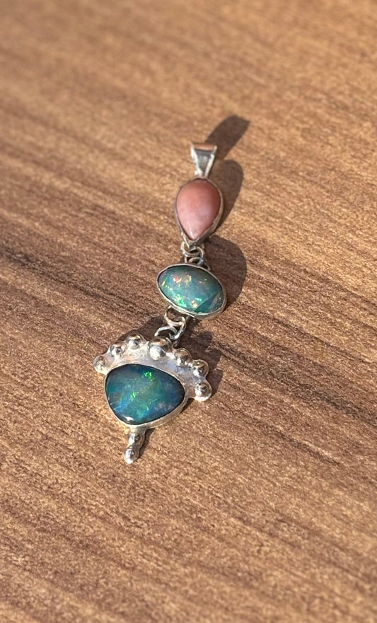 Pink Opal & Ethiopian Opal Doublet Dangle Pendant (No Chain)