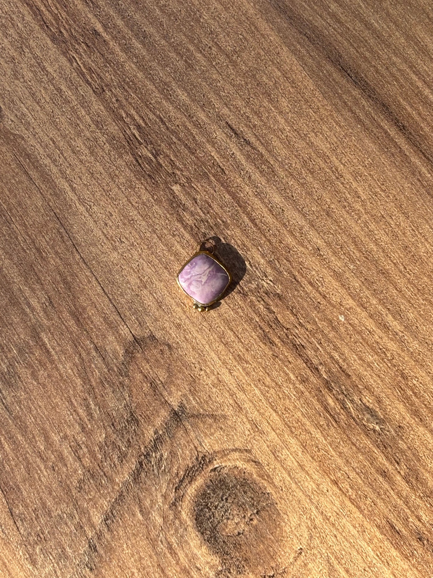 Phosphosiderite Brass Dainty Rounded Square Pendant (No Chain)