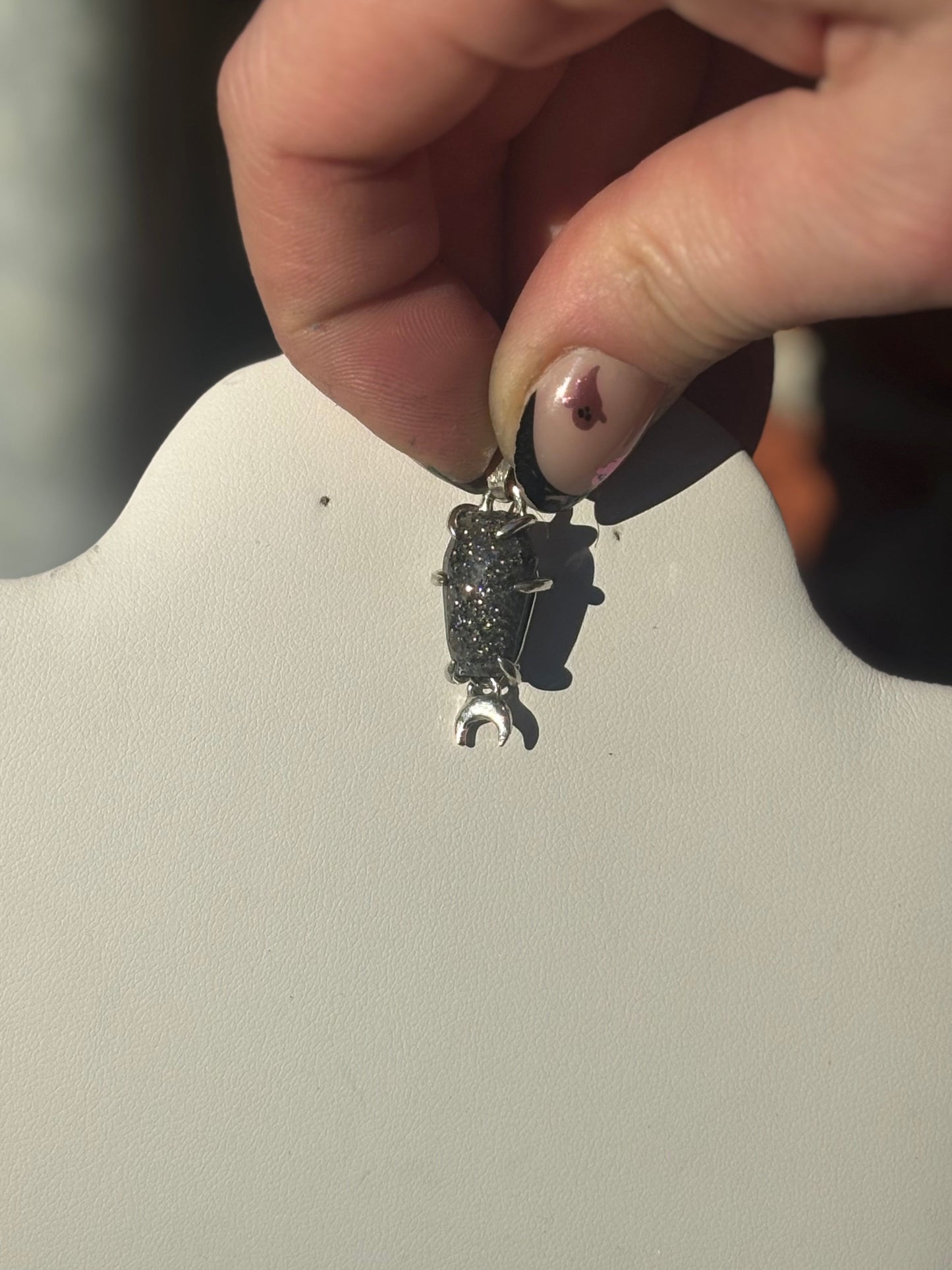 Midnight Quartzite Coffin Necklace Pendant with Moon Dangle (No Chain)