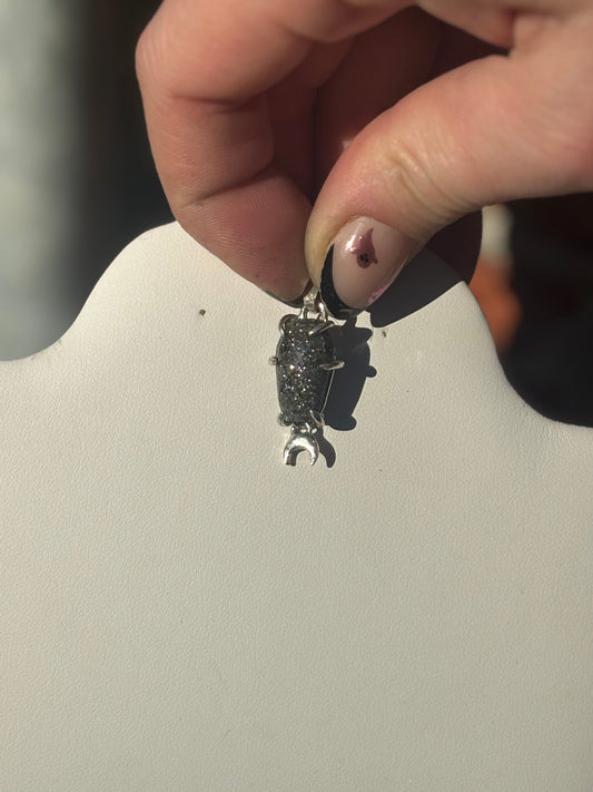 Midnight Quartzite Coffin Necklace Pendant with Moon Dangle (No Chain)