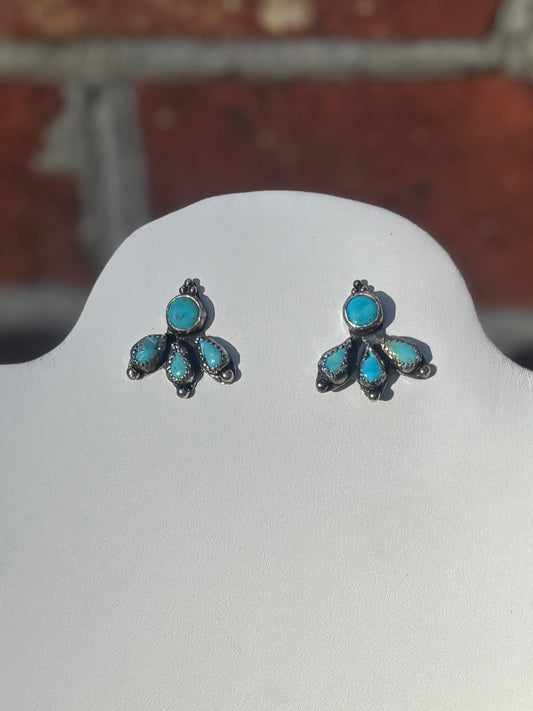Turquoise Cabochon Fan Stud Earrings