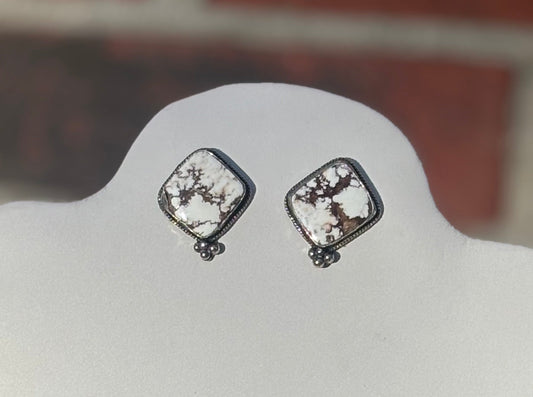 White Buffalo Turquoise Square Stud Earrings