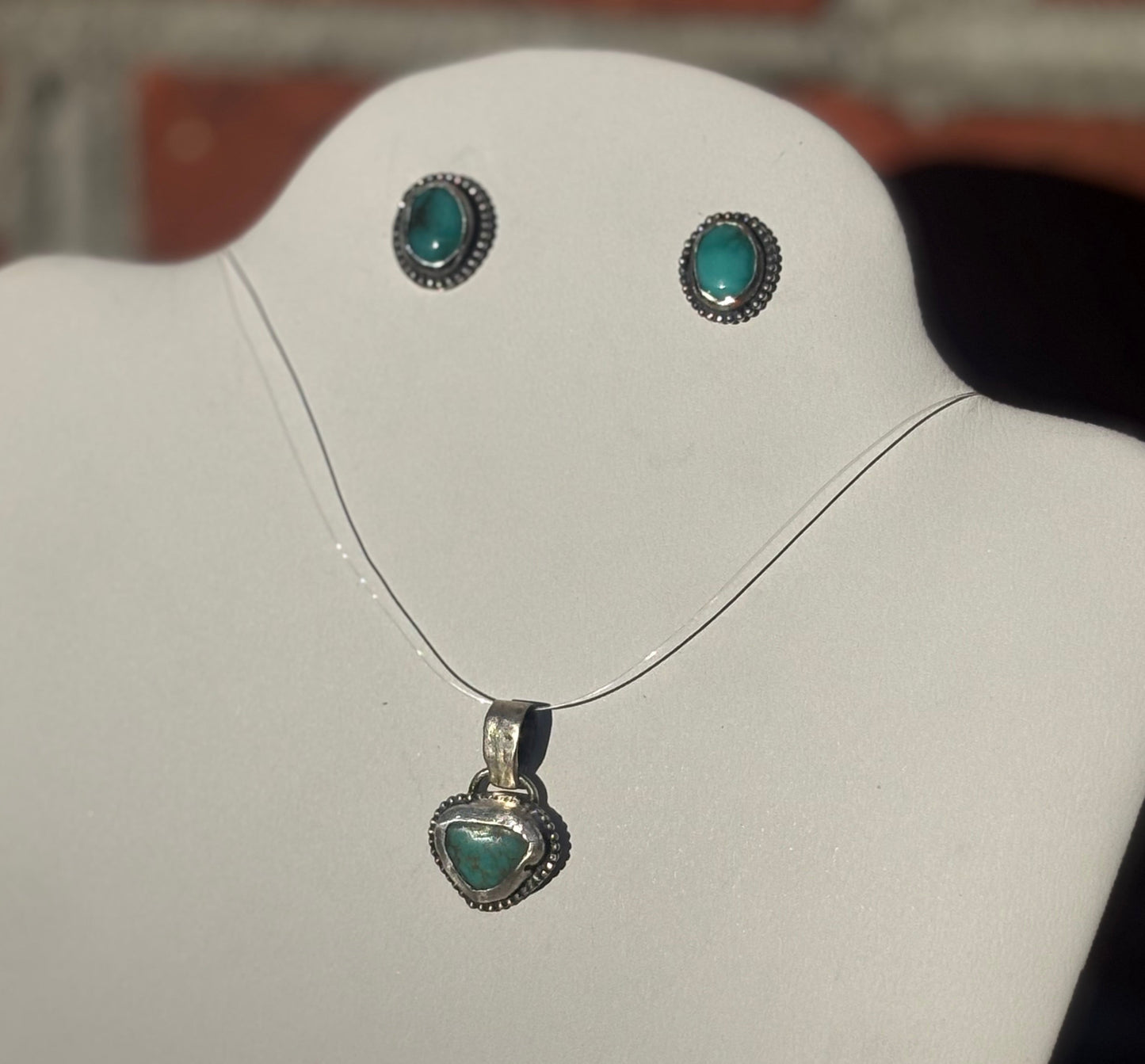 Turquoise Sterling Silver Stud Earrings & Pendant Set