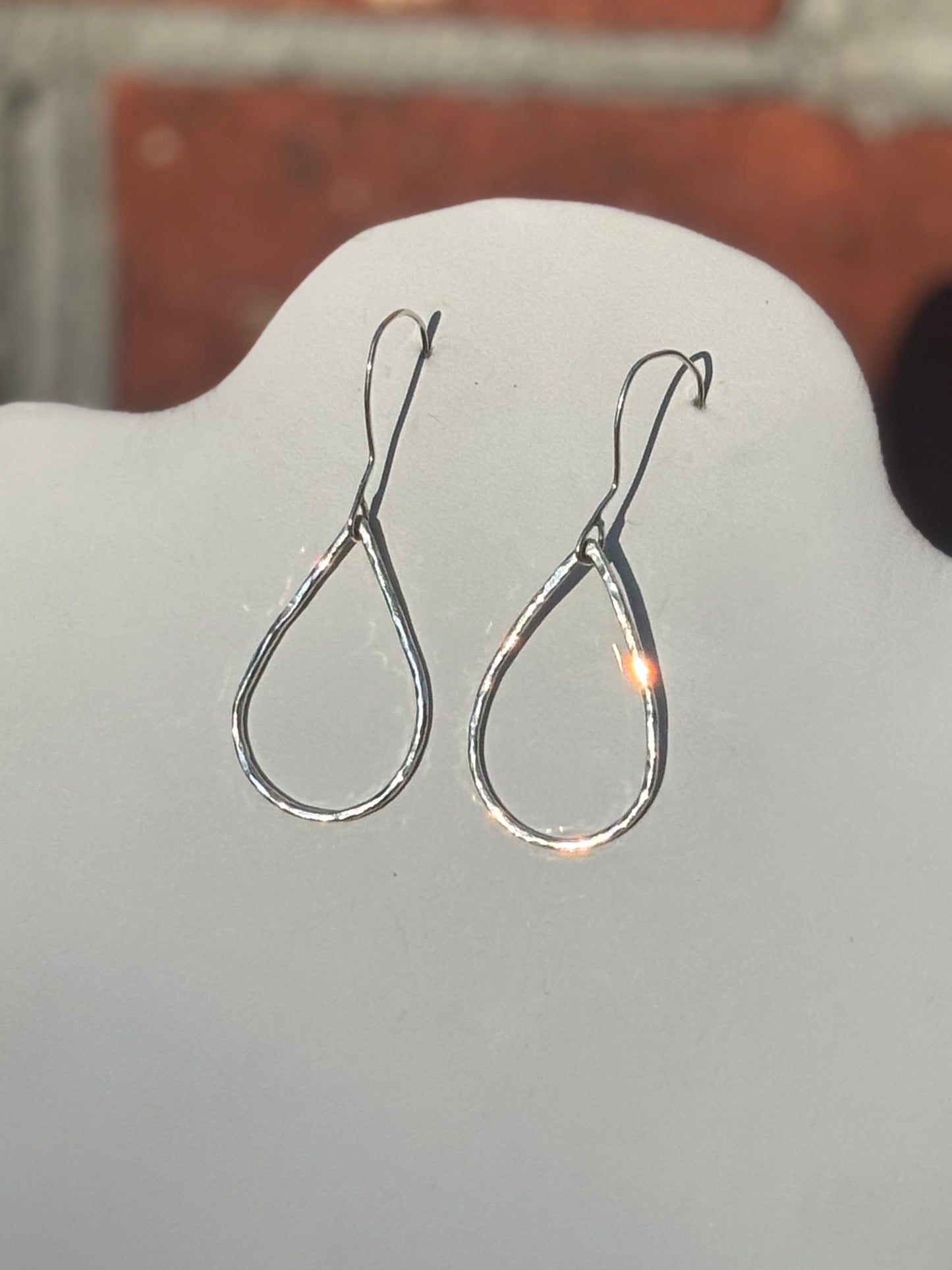 Hammered Sterling Silver Teardrop Dangle Earrings