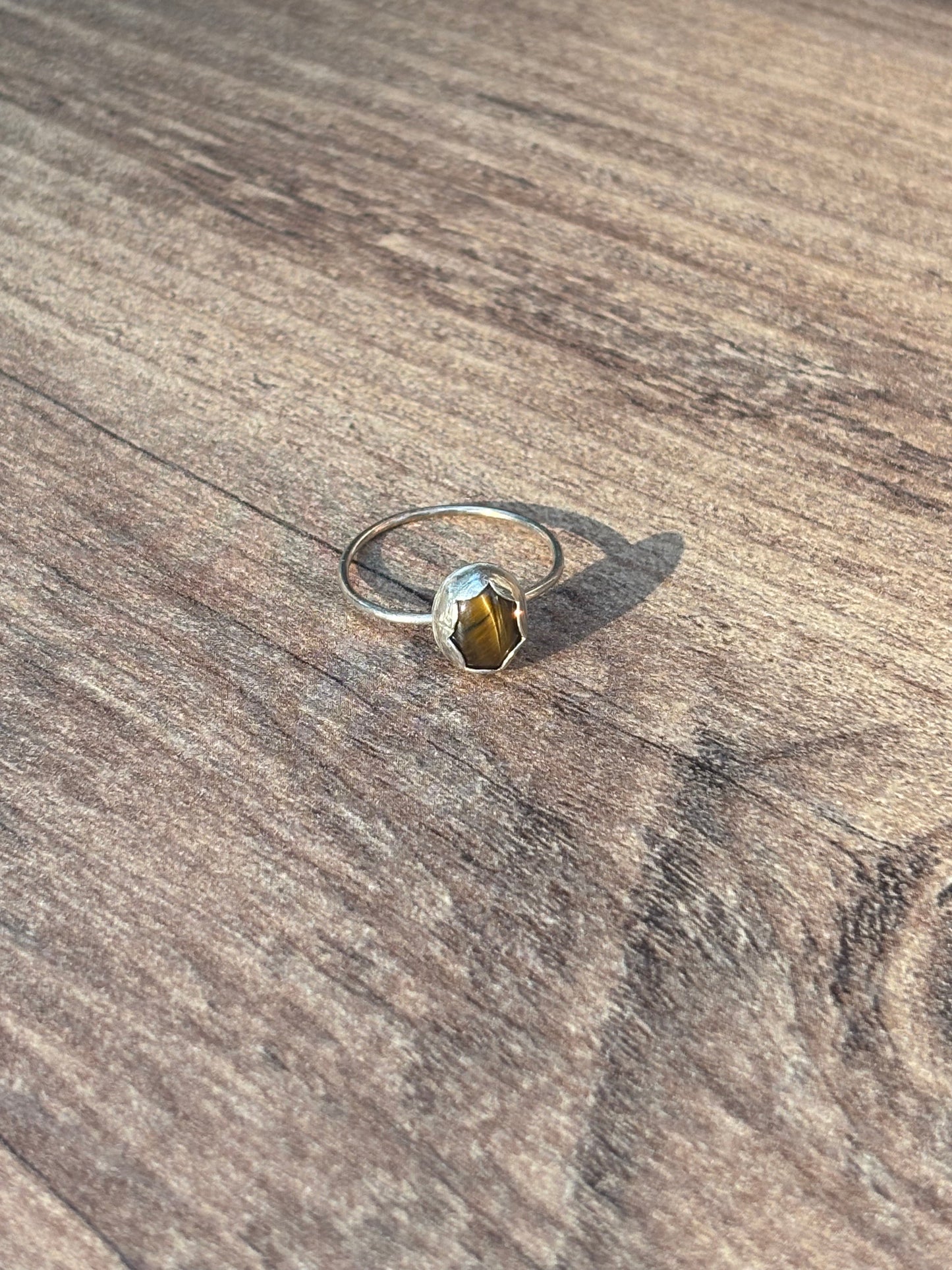 Dainty Tigers Eye Cabochon Ring - Size 7.5