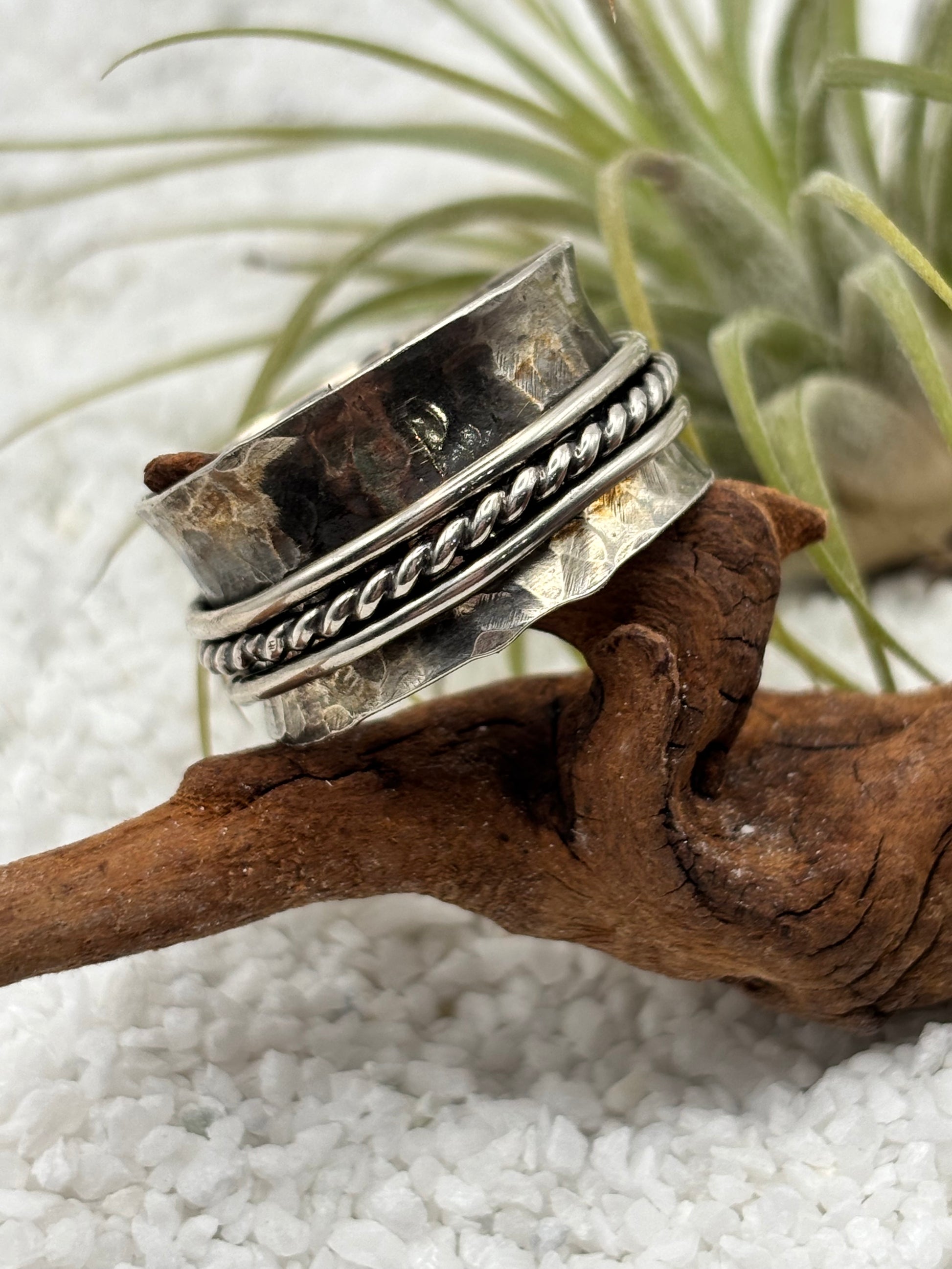 Hammered Silver Rope Stacked Ring