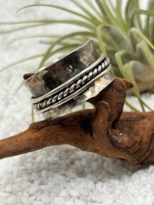 Hammered Silver Rope Stacked Ring