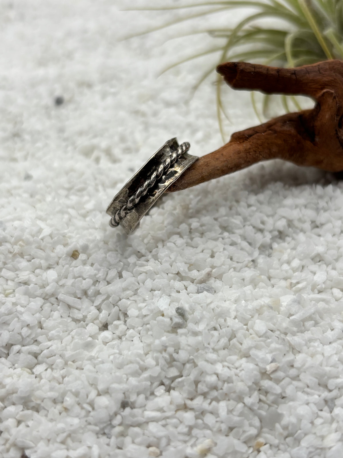 Petit Silver Hammered Single Rope Stack Ring
