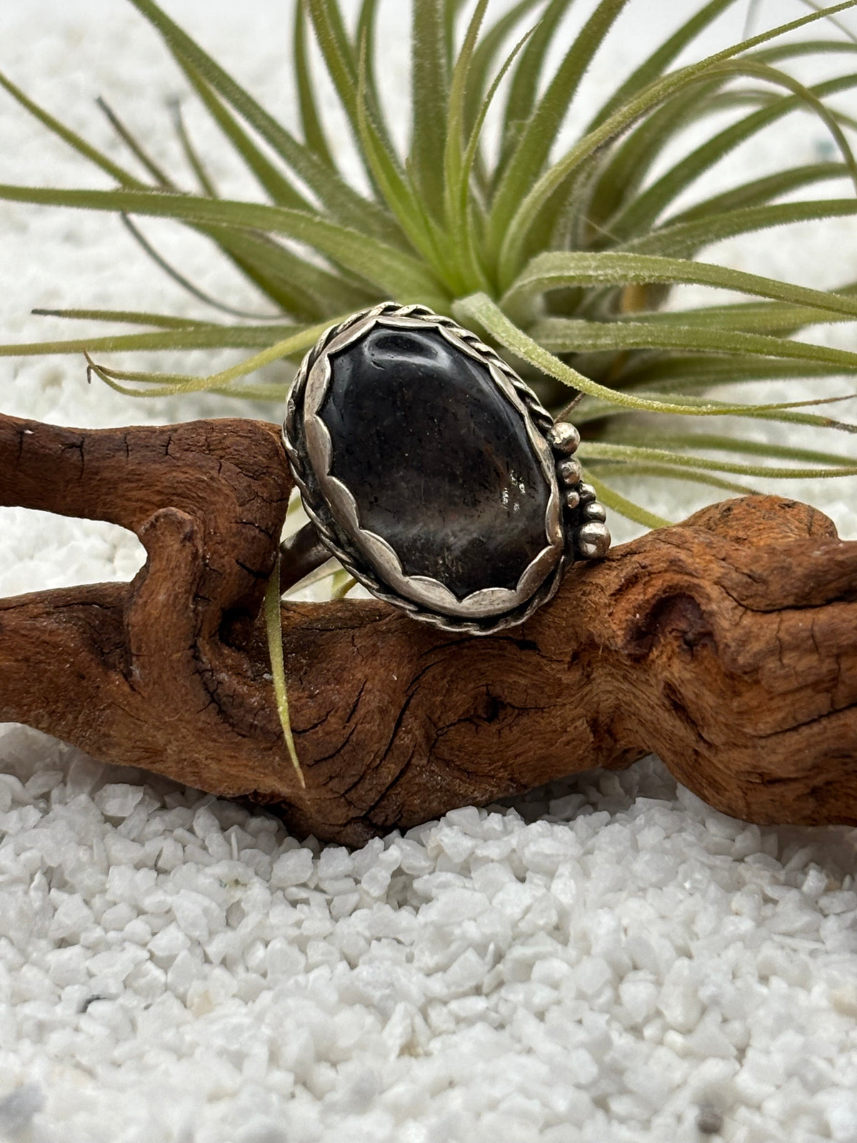 Silver Sheen Obsidian Ring detail