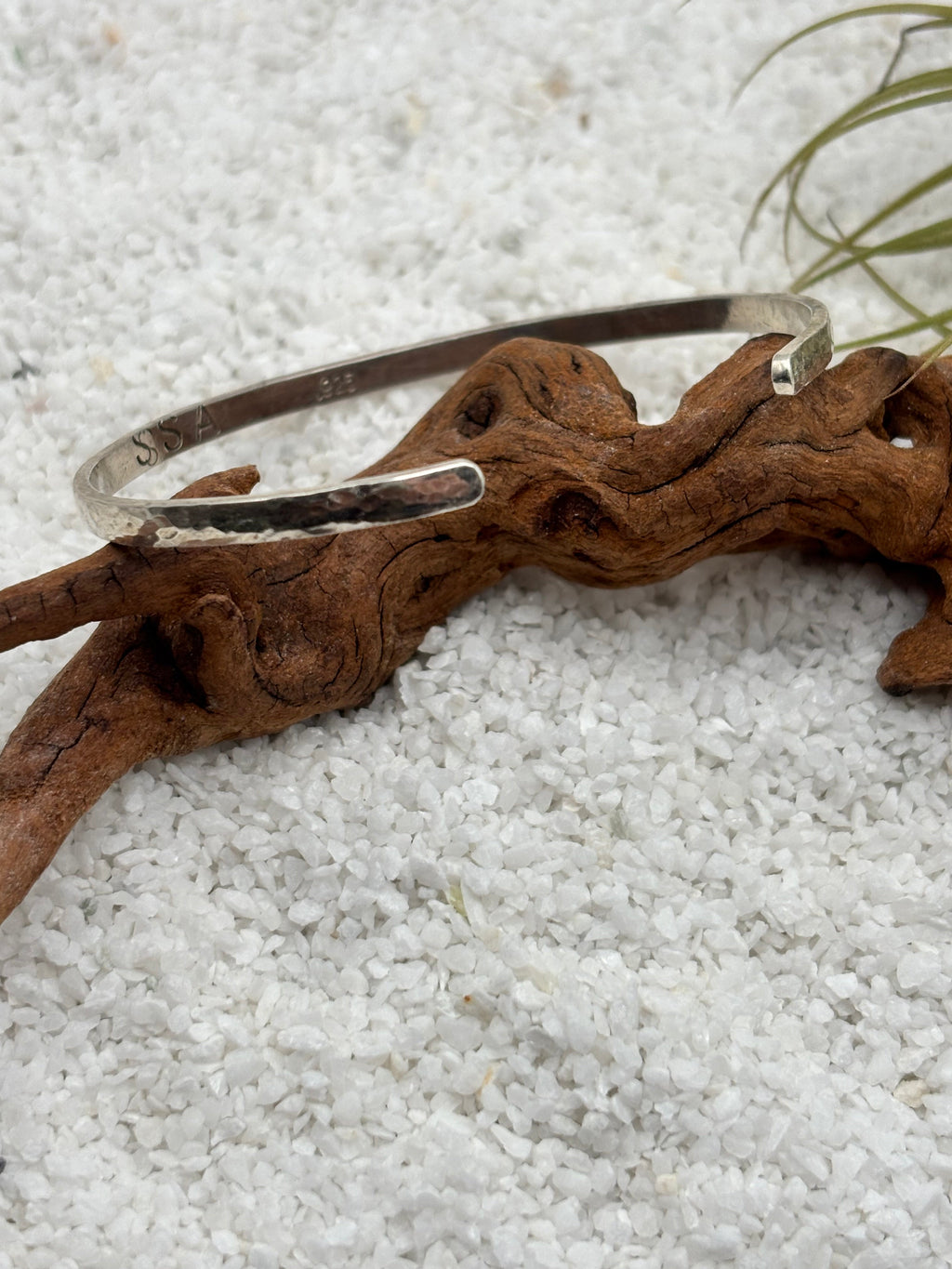 Hammered Silver Cuff Bracelet side view