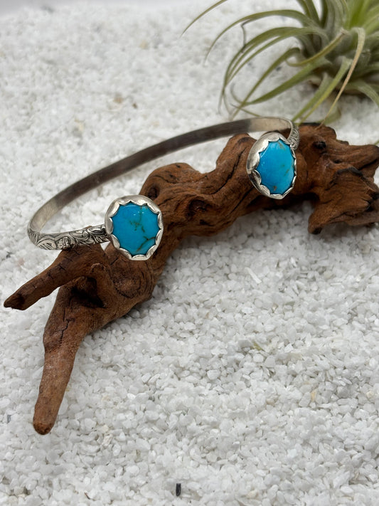 Turquoise Floral Banded Open Cuff Bracelet