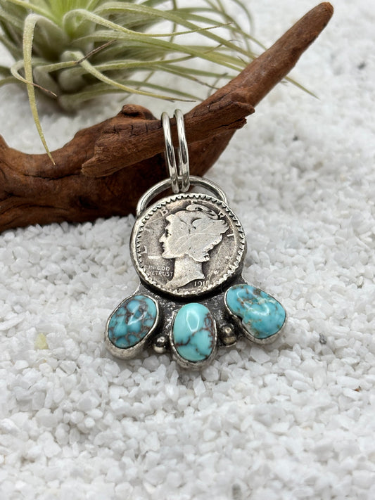 Mercury Dime & Turquoise Pendant