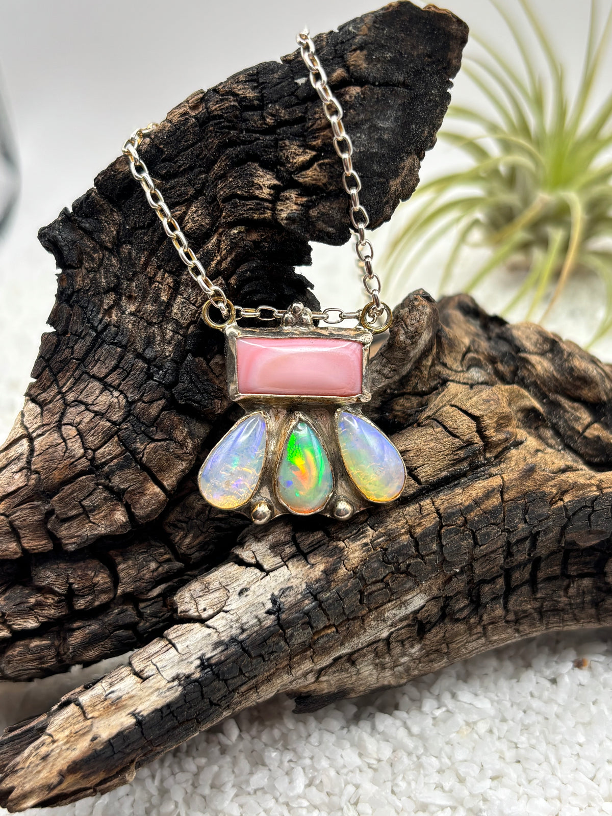 Pink Conch & Opal Necklace