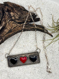 Rosarita & Onyx Heart Bar Necklace