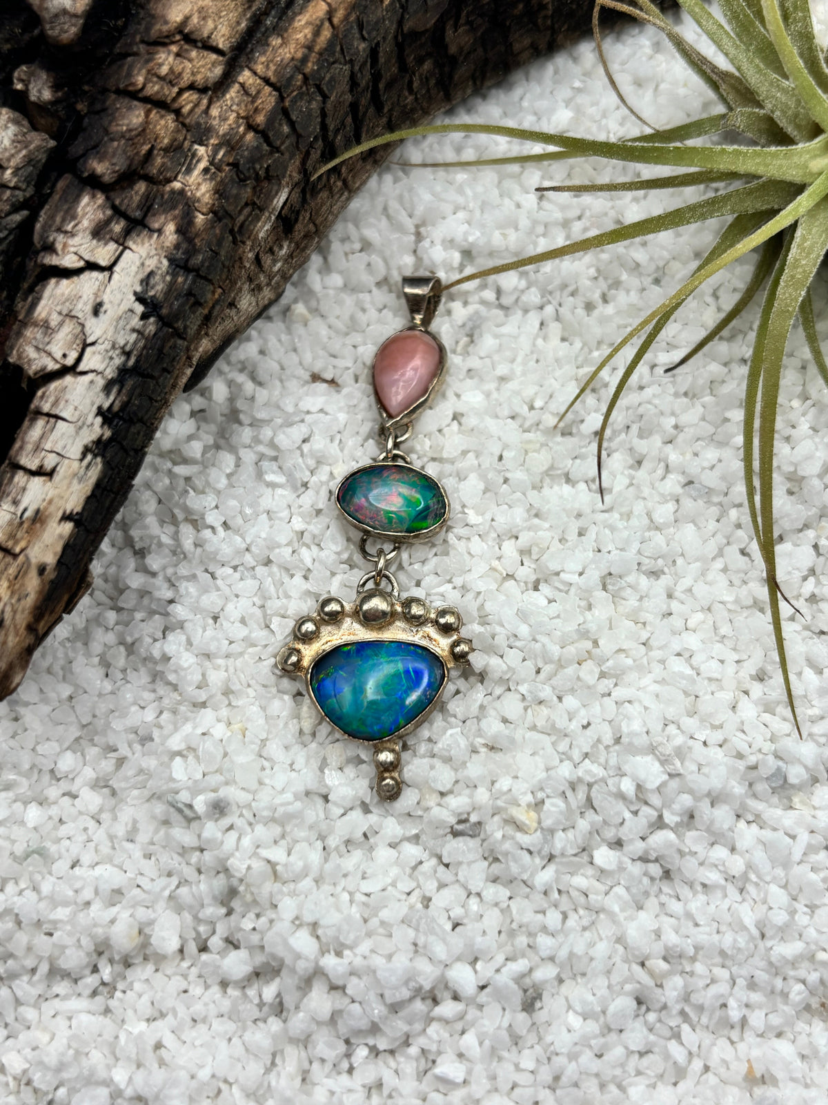 Pink Opal Ethiopian Opal Pendant detail