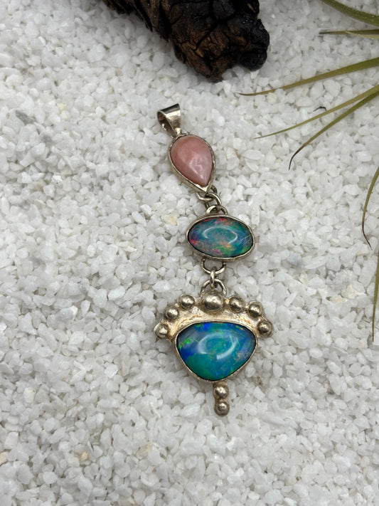 Pink Opal and Ethiopian Opal Abstract Pendant