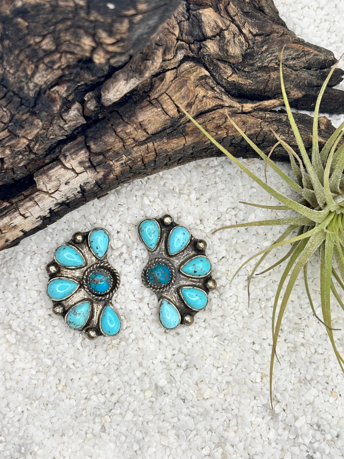 Turquoise Cluster Post Earrings detail