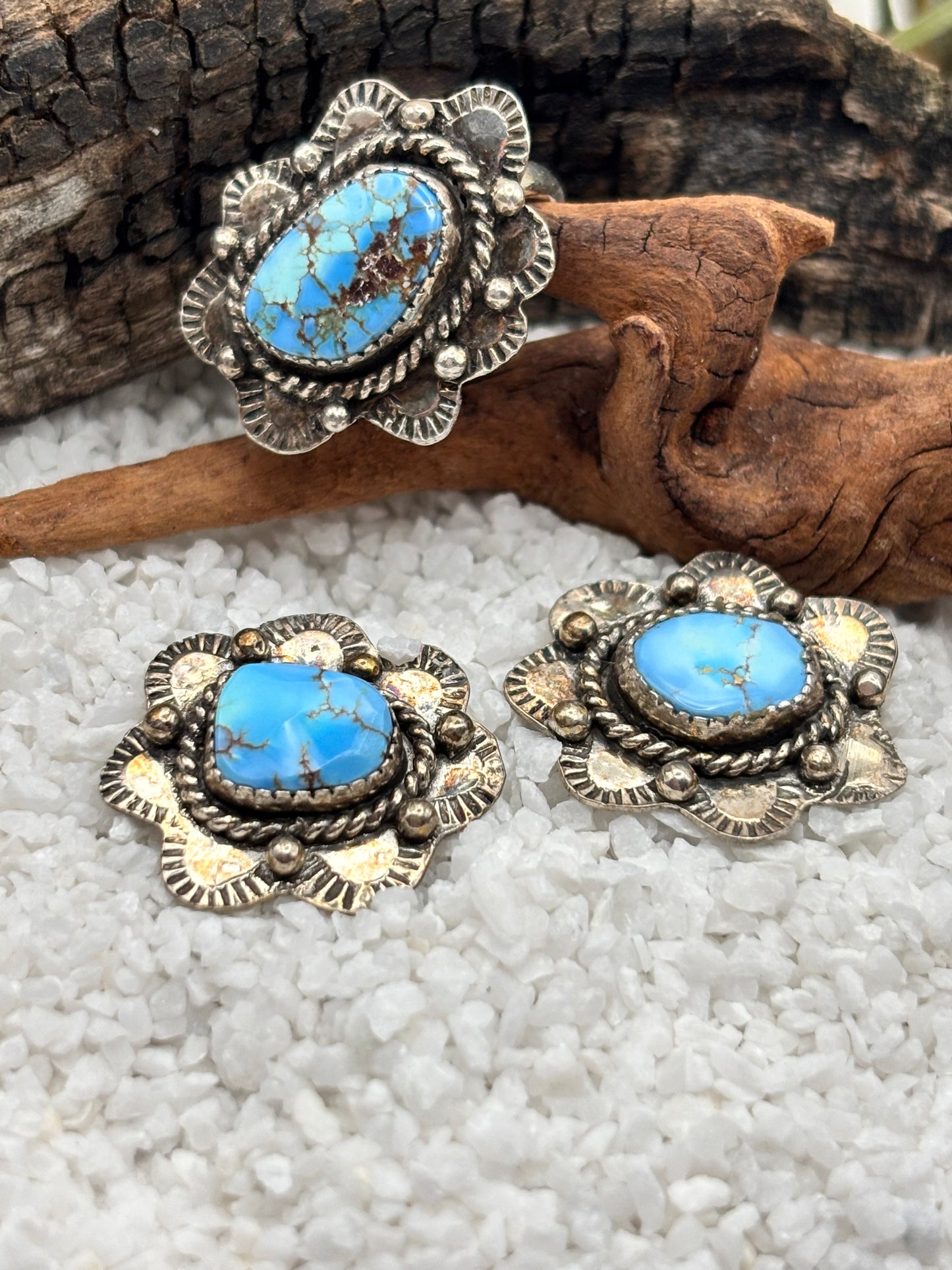 Concho Style Turquoise Post Earring & Ring Set