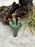 Jewelers Brass Turquoise Inlay Cactus Pendant with Fire Agate
