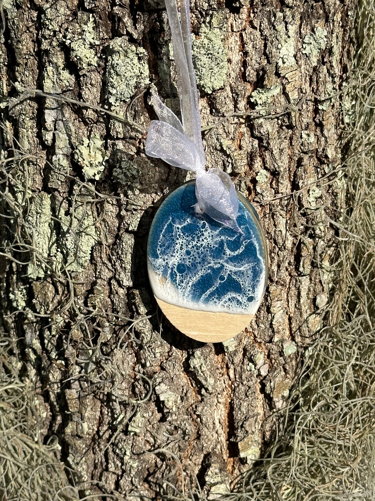 Dark Blue Oval Ocean Ornament