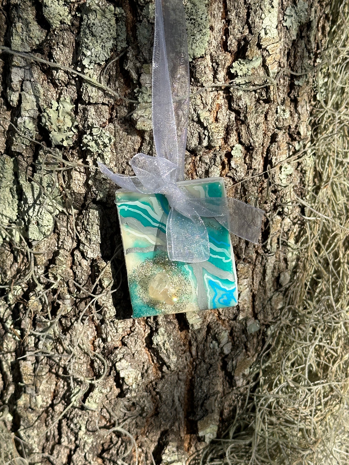 Teal and Quartz Geode Ornament