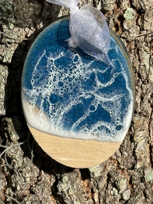 Dark Blue Oval Ocean Ornament