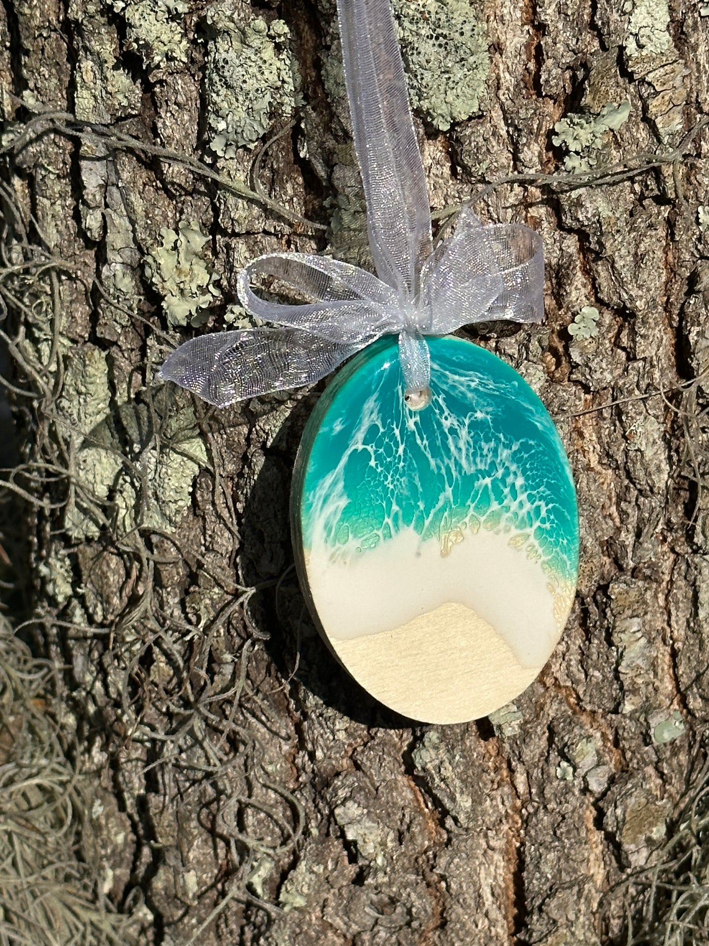 Teal Ocean Oval Ornament 2